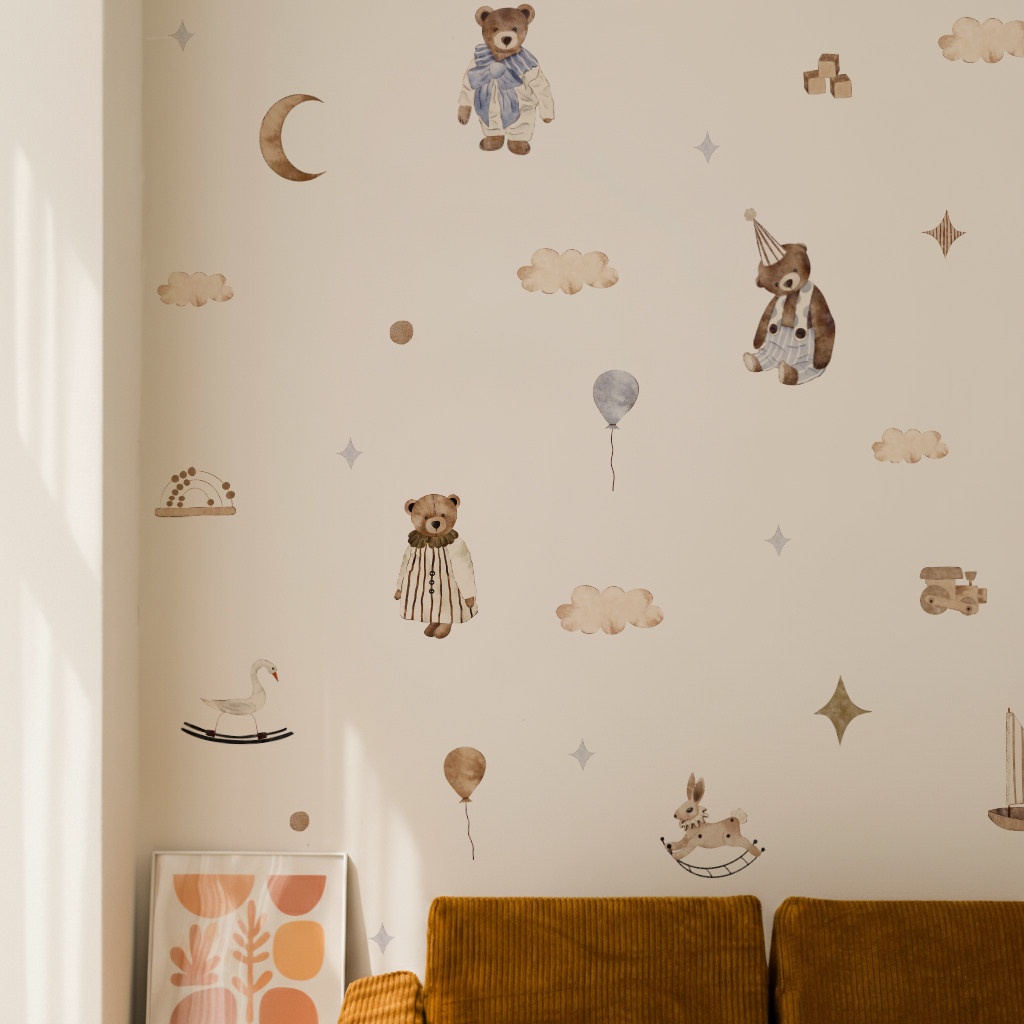 Baby Nursery Wallpaper Neutral - Boho Wall Stickers Vintage Cute Teddy