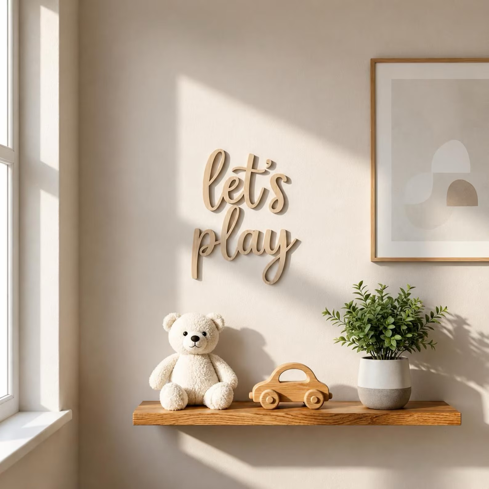 Baby Nursery Toy - Let's Play Wooden Wall Sign, Playroom