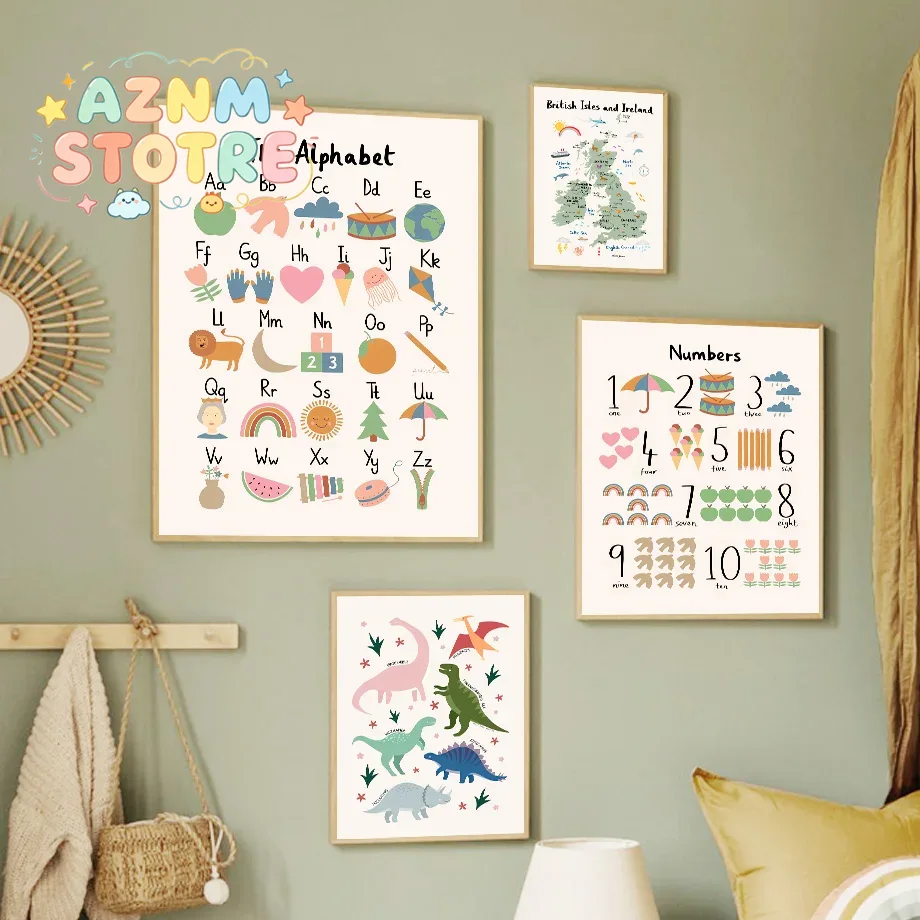 Baby Nursery Images - Animal World Map Dinosaur Alphabet Number