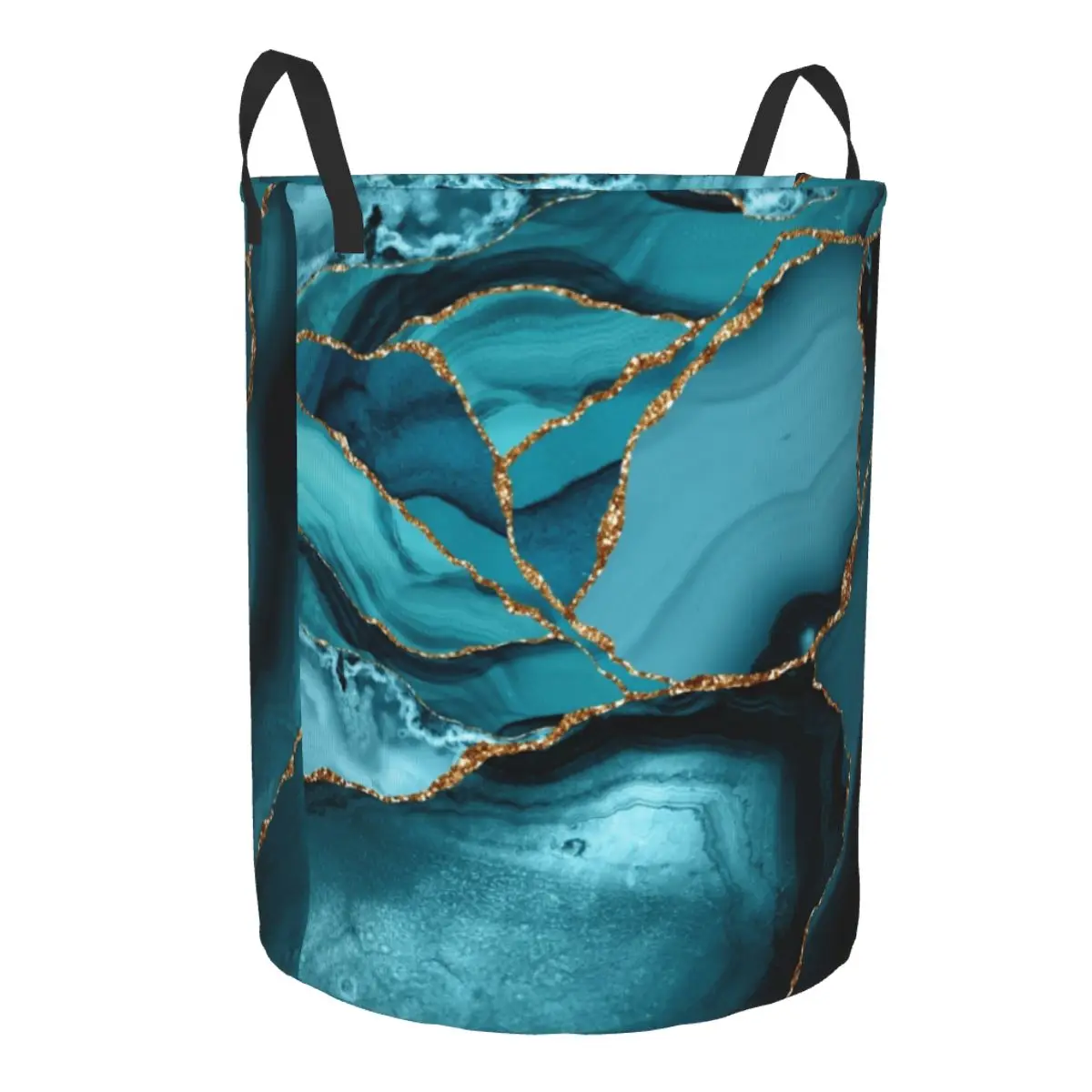 Custom Teal And Gold Marble La - Baby Nursery Laundry Basket 评论和价格