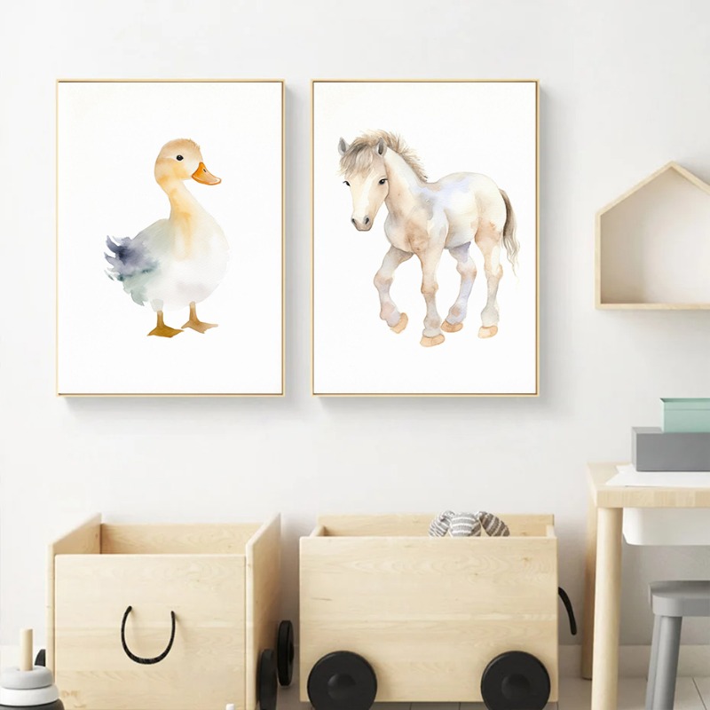 Watercolor Farm Animals Baby H - Baby Nursery Images 评论和价格