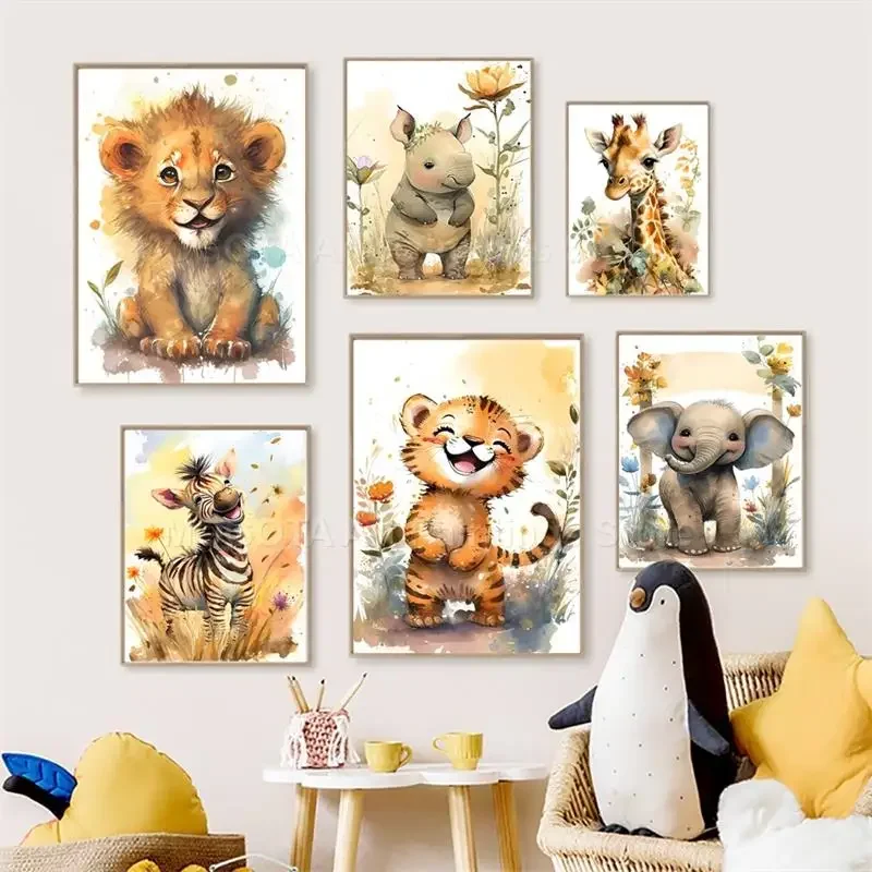Watercolor Lion Giraffe Tiger  - Baby Nursery Images 评论和价格
