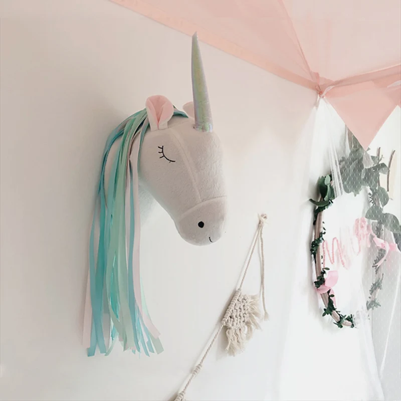 Unicorn Plush Animal Head Wall - Baby Nursery Hanging Decor 评论和价格