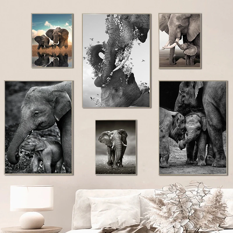 Wildlife Elephant Family Poste - Baby Nursery Images 评论和价格