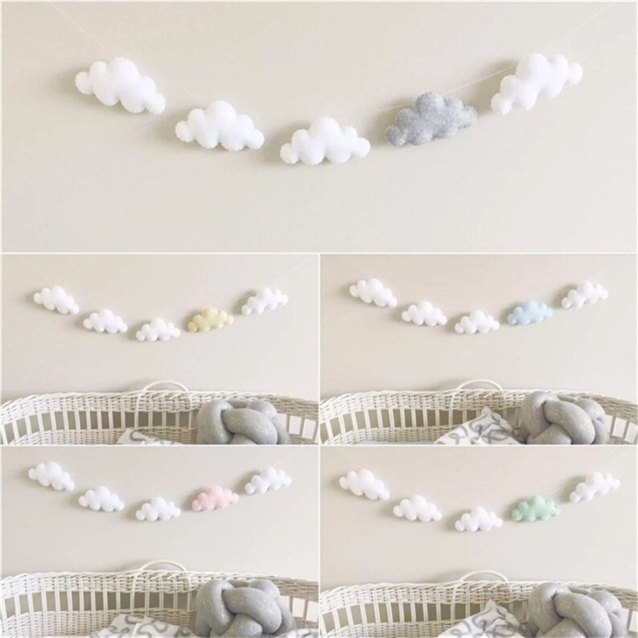 Nordic Felt Cloud Garlands Str - Baby Nursery Hanging Decor 评论和价格