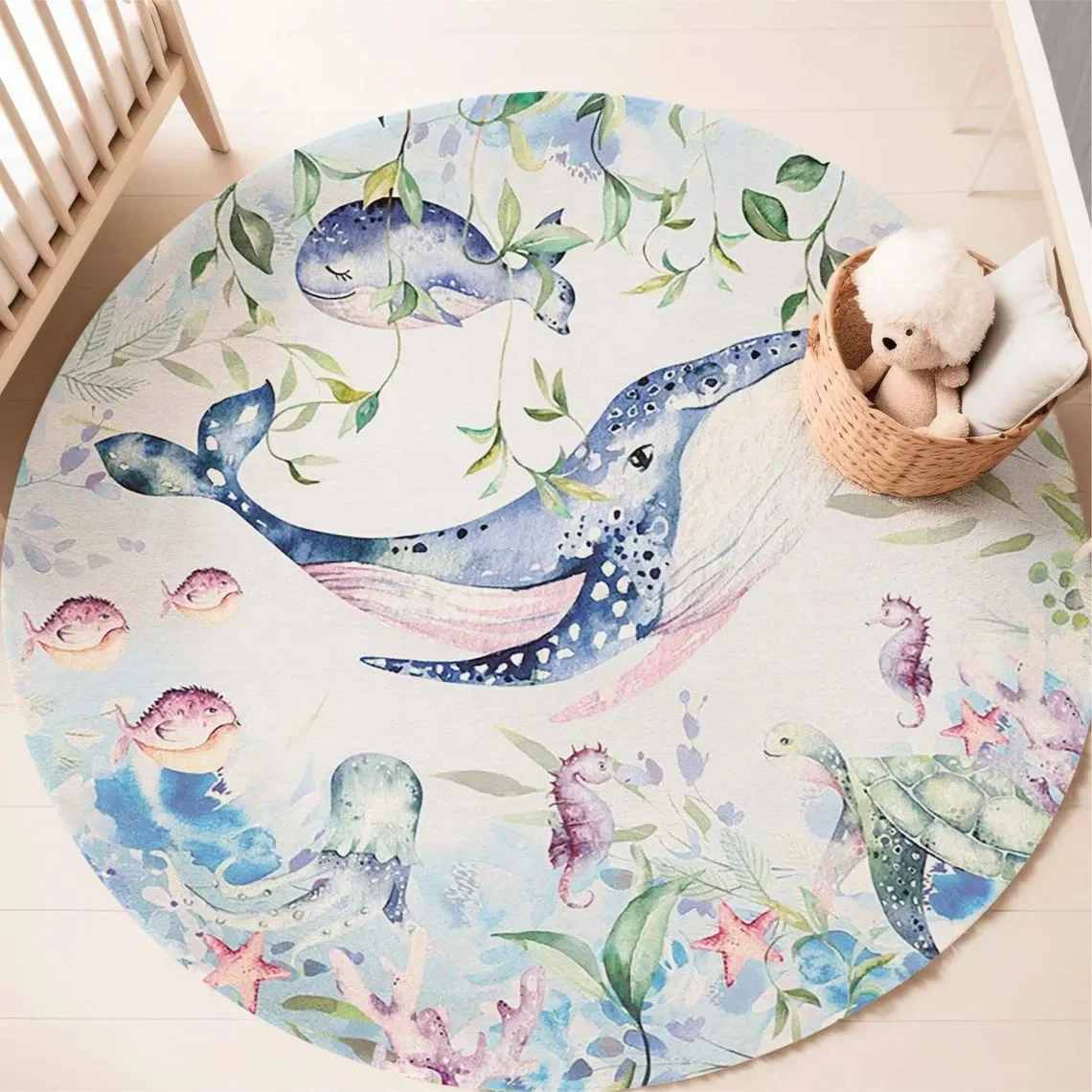Blue Marine animal Round Carpe - Baby Nursery Mat 评论和价格